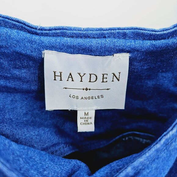 Hayden Los Angeles Dress M Blue Jean Denim Overall Knot Cotton Fringe Hem Boho - Picture 2 of 10